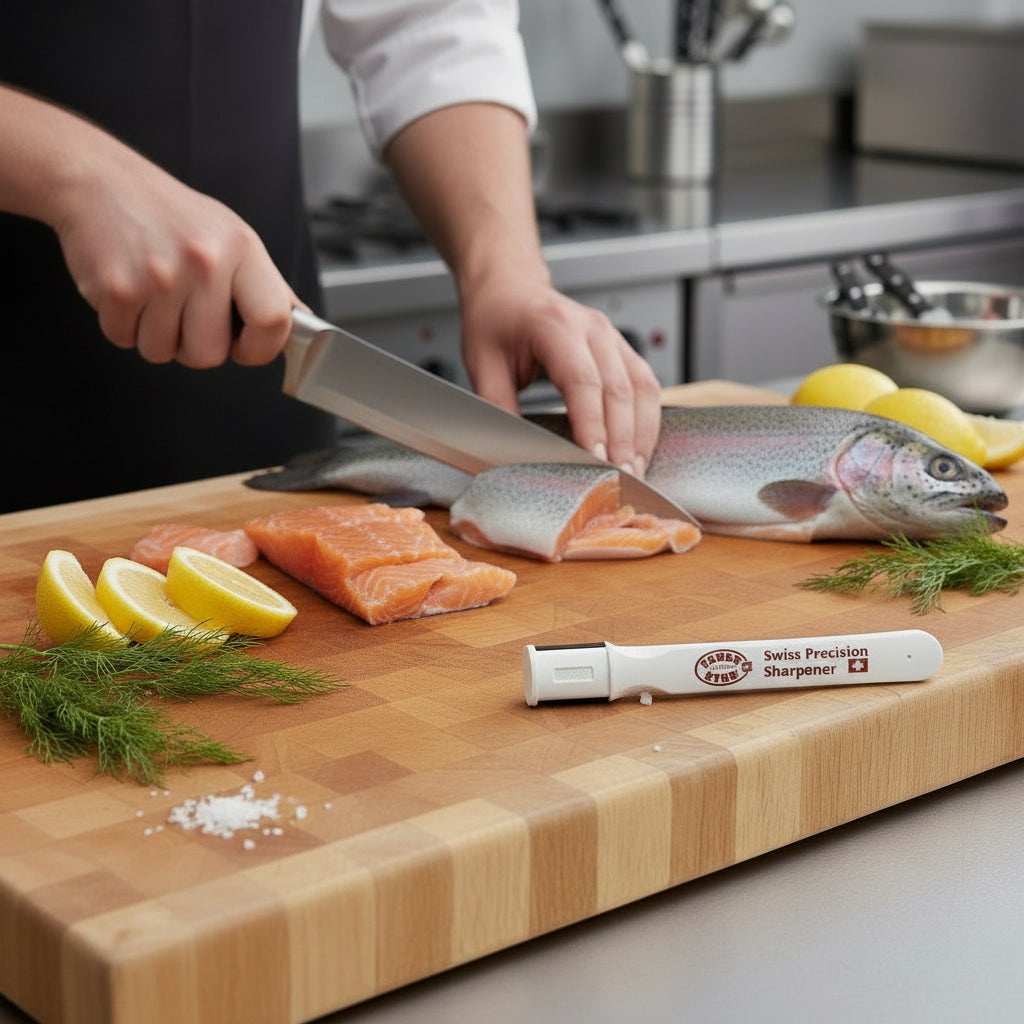 Der COMBO Star Messerschärfer wird auch von professionellen Köchen eingesetzt, um Messer zu schärfen.