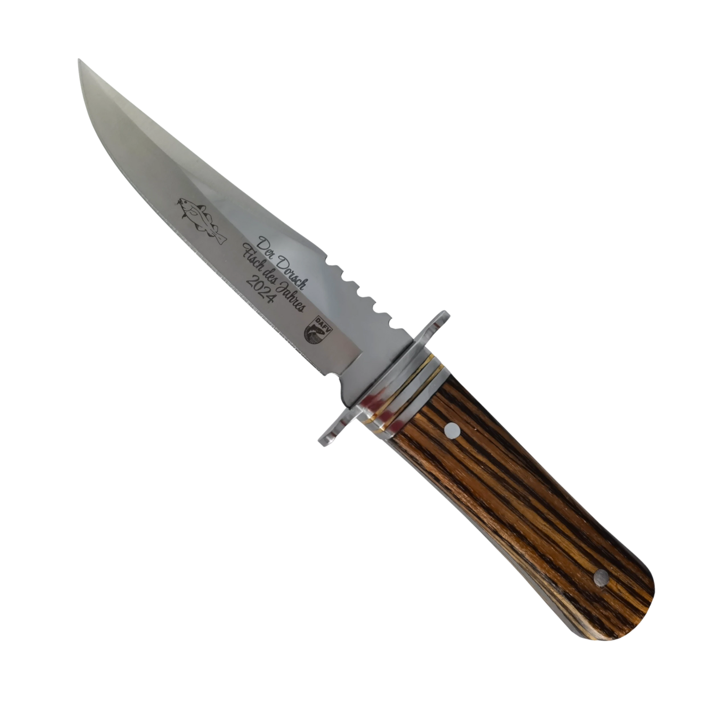 Messer zum Fisch des Jahres 2024. Der Dorsch ist auf der Klinge verewigt.