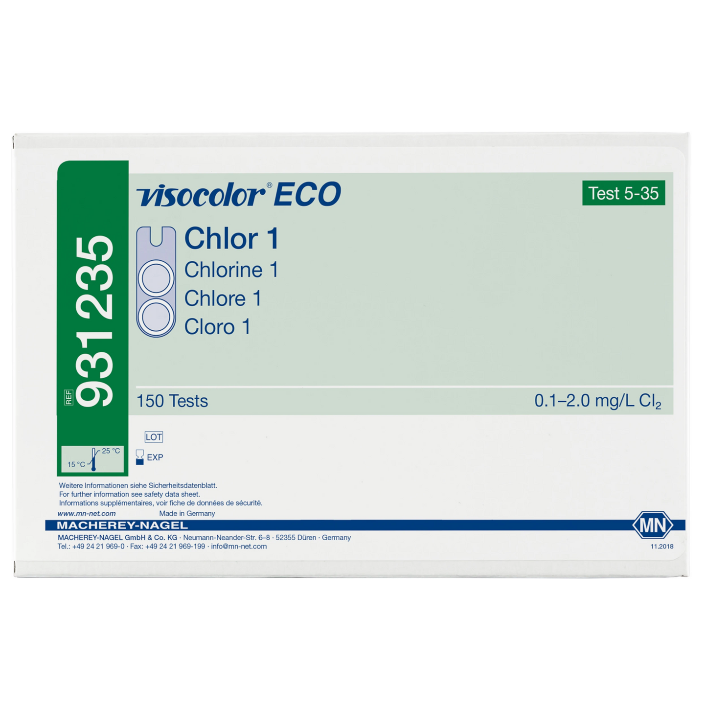 MACHEREY-NAGEL Kolorimetrischer Test VISOCOLOR ECO Chlor 1, frei und gesamt, Nachfüllpackung (931235)