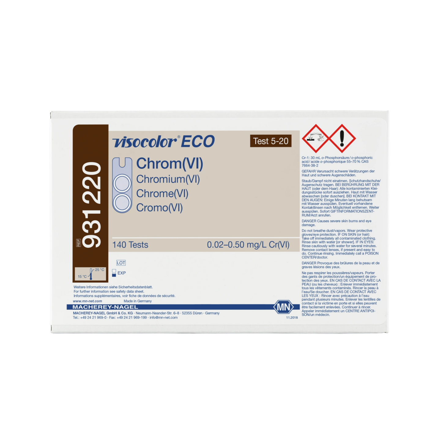 MACHEREY-NAGEL Kolorimetrischer Test VISOCOLOR ECO Chrom-VI, Nachfüllpackung (931220)