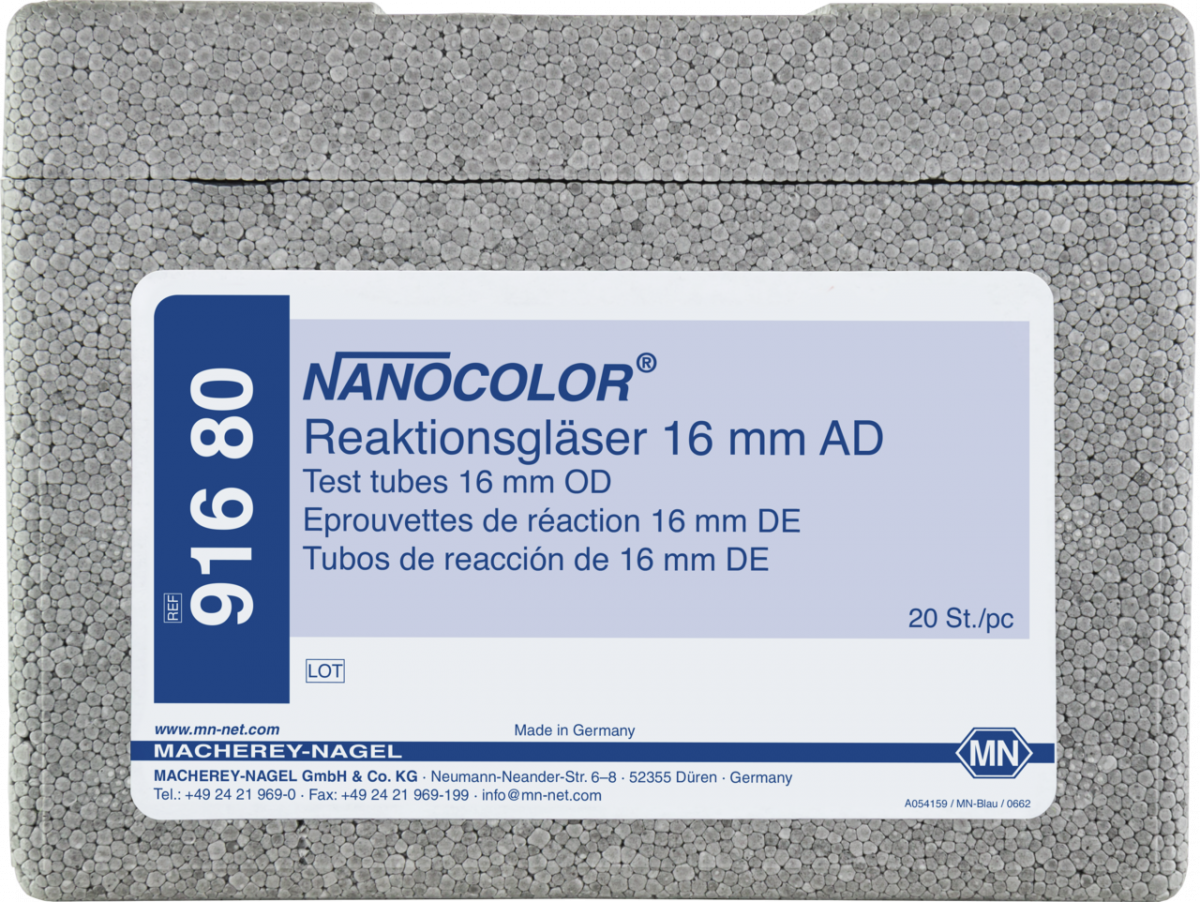 Reaktionsgläser mit Deckel, 16 mm Außendurchmesser für den Macherey-Nagel-VISOCOLOR Analysekoffer PF3 Fish