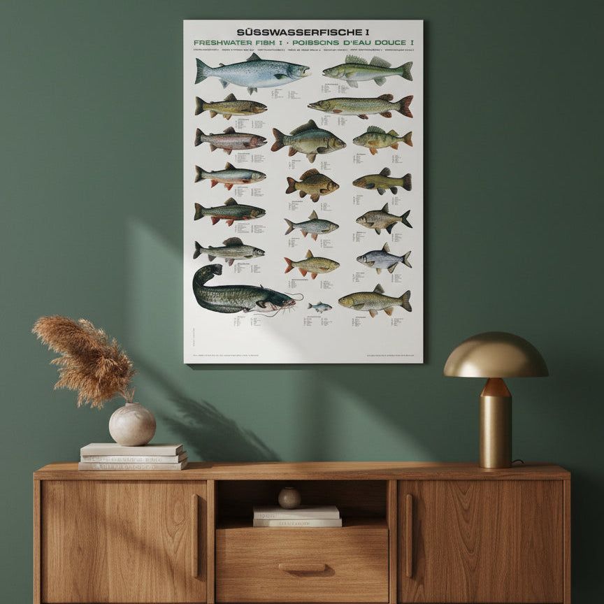 PescArs Fischtafel Süßwasserfische I – hochwertiges Poster für Angler