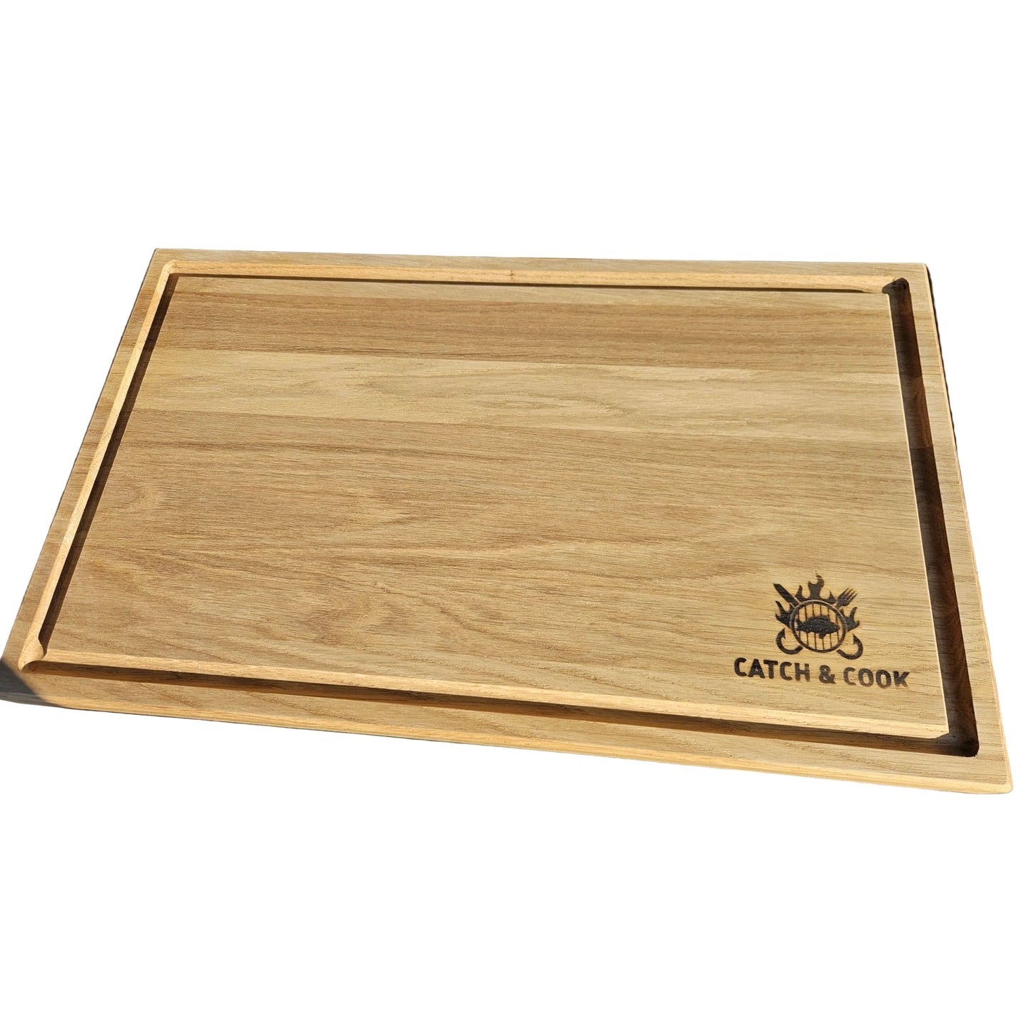 Catch & Cook Eichen Schneidebrett mit Saftrille 50 x 30 x 2,5 cm