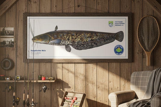 Das Fisch-Poster Wels ist 112 x 40 cm groß. 
