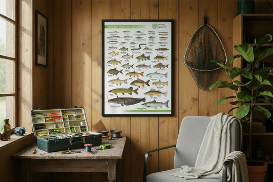 Das offizielle Poster der DAFV zeigt 38 heimische Fischarten und Rundmäuler und macht sich gut an der Wand.