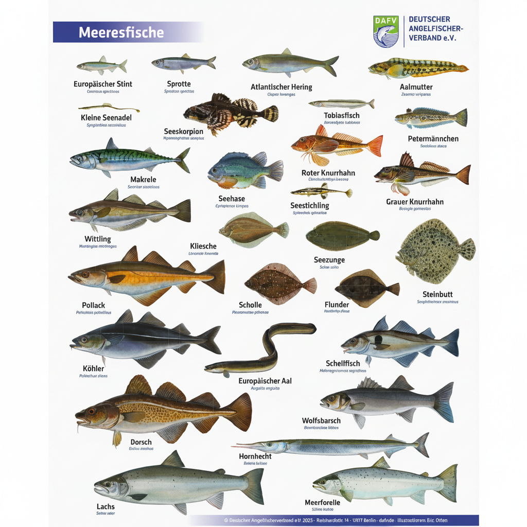 DAFV Fisch Poster mit Meeresfischen versehen, gezeichnet von Eric Otten