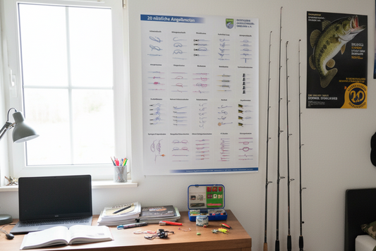 Hochwertiges Knoten-Poster mit 20 wichtigen Angelknoten. Ideal für Vereine, Schulungen und Vorbereitung am Wasser. Jetzt neu im offiziellen www.DAFV.Shop.