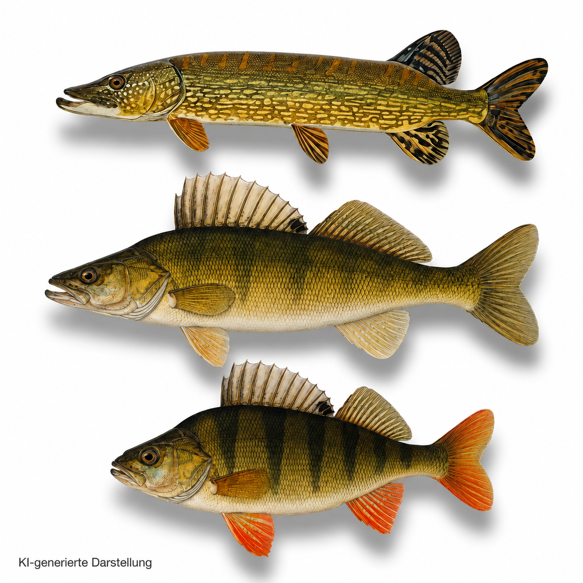 Konturenfisch-Bundle „Heimische Raubfische“, Zander, Barsch und Hecht
