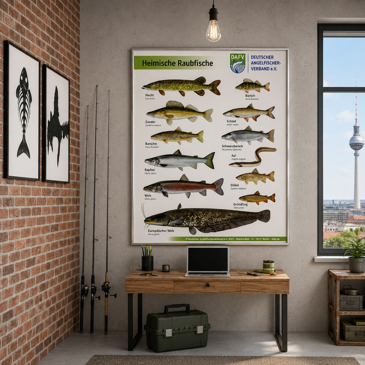 Poster des DAFV mit dem heimischen Raubfischen, gezeichnet von Eric Otten
