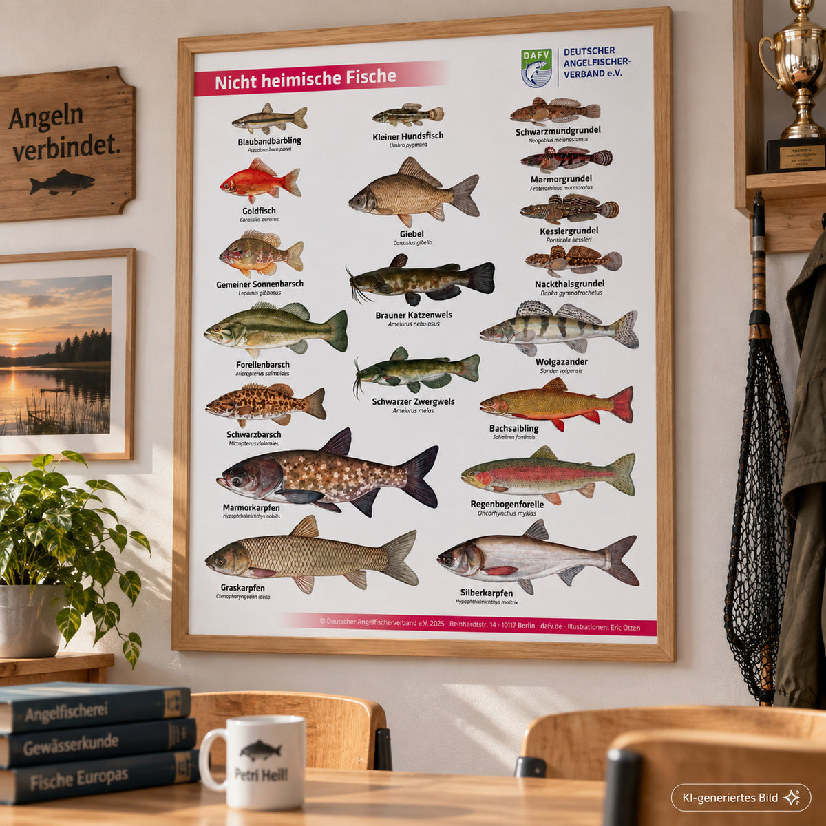 Poster des DAFV mit nicht heimischen Fischen versehen, gezeichnet von Eric Otten