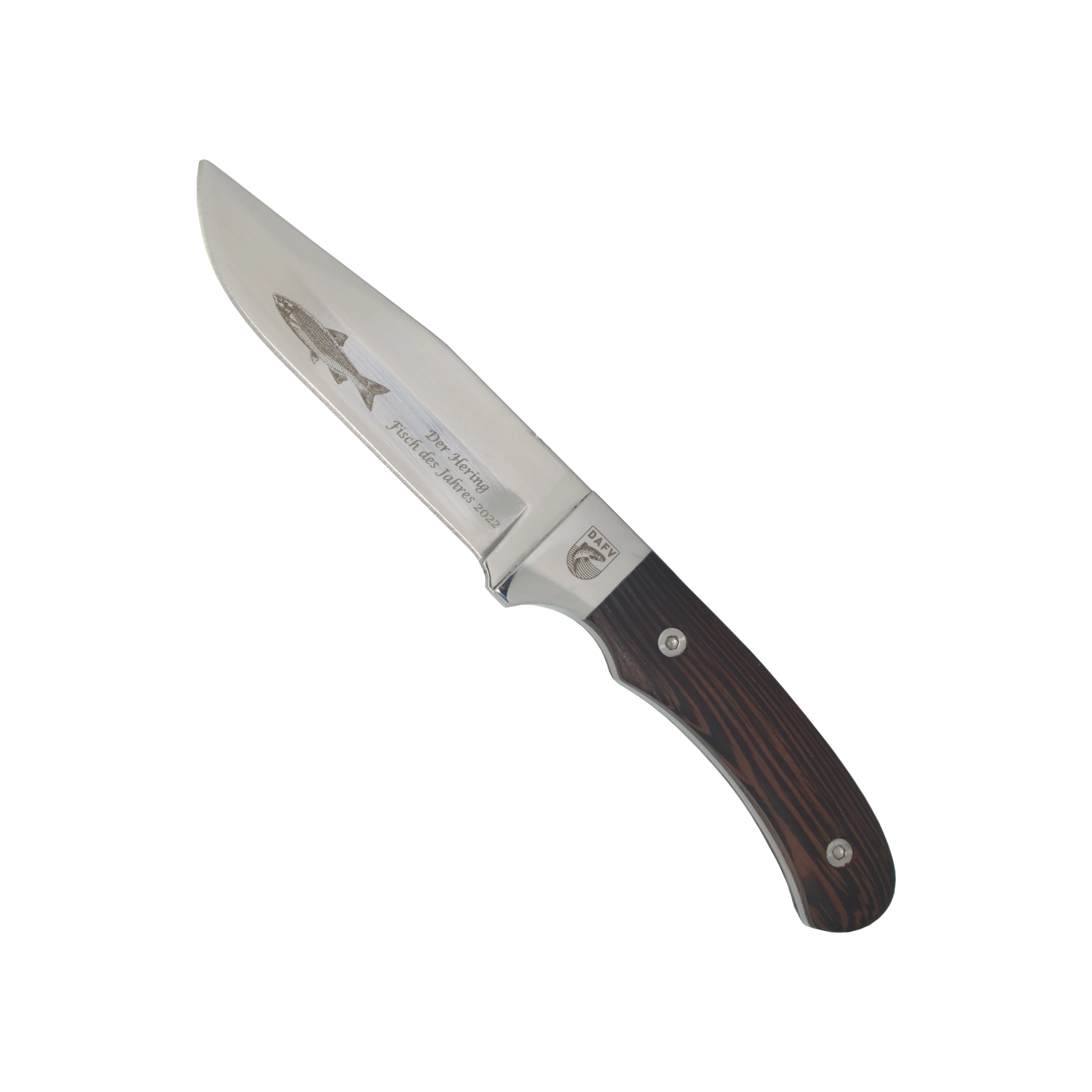 Elegant und die perfekte Geschenkidee für Angler: das Messer zum Fisch des Jahres 2022.
