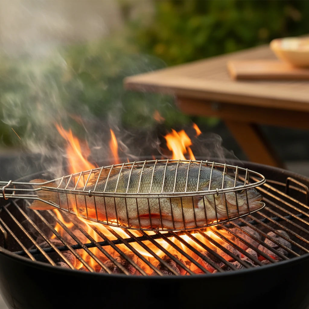 Fische über offenem Feuer oder auf dem Grill zubereiten - dafür die der Fisch-Griller 30 ideal.