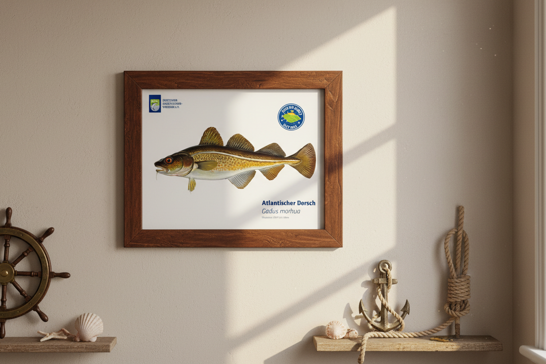 In einem maritimen Zimmer ist dieses Dorsch-Poster ein echter Hingucker.