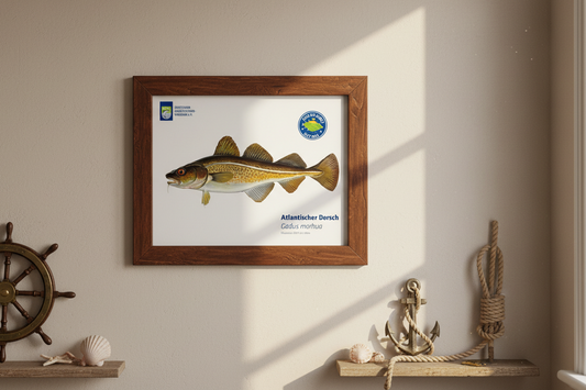 In einem maritimen Zimmer ist dieses Dorsch-Poster ein echter Hingucker.