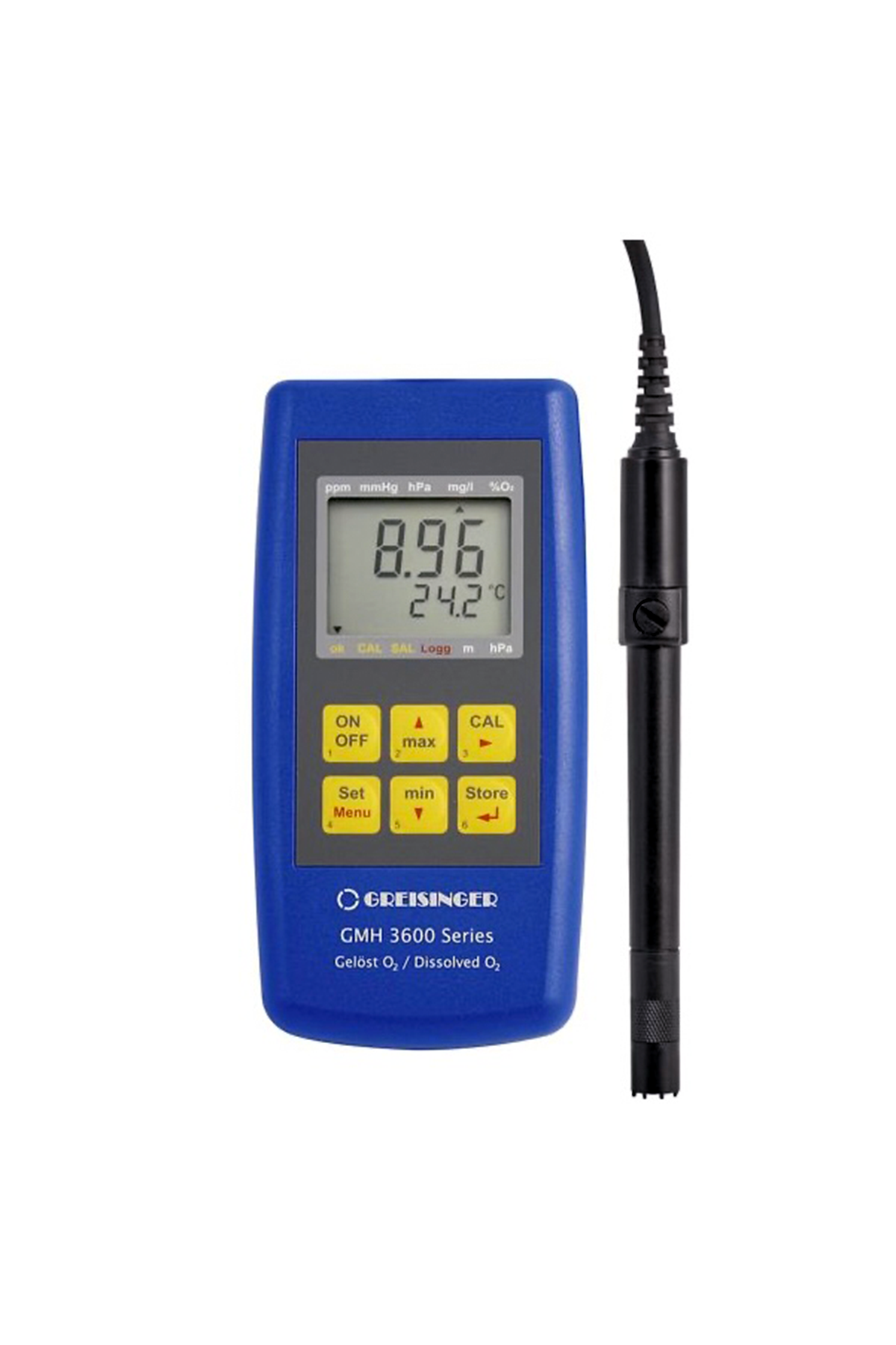 Das Greisinger GMH. aus der 3600-Serie mit Datenlogger hat ein 30 Meter Kabel und ist perfekt für die Sauerstoffmessung in Gewässern.