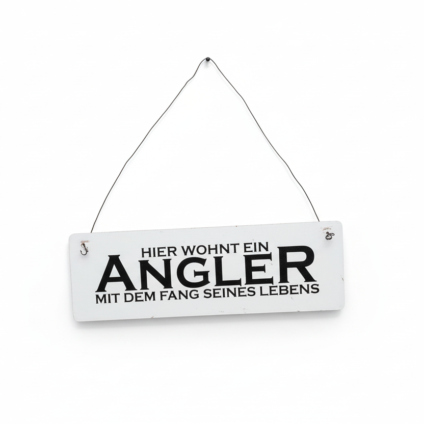Schild "Hier wohnt ein Angler mit dem Fang seines Lebens" (Kunststoff)