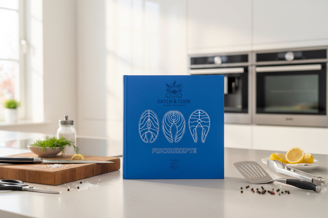So sieht das neue Kochbuch "Fischrezepte" des DAFV aus. Die Rezepte stammen von Moritz Freudenthal.
