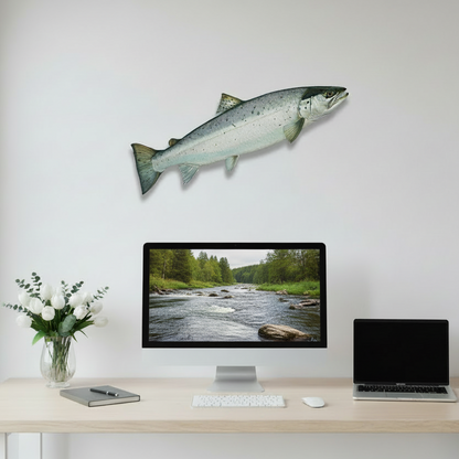 Deko-Fisch, perfekt für die Wand, zum Beispiel in einem Büro. Diese Meerforelle ist fast einen Meter lang und auf eine STADUR-Platte gedruckt.