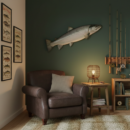 Ein Traumfisch ist diese fast einen Meter lange Meerforelle. Die perfekte Deko für ein Fischer-Zimmer. gedruckt auf 10 mm starker STADUR-Platte.