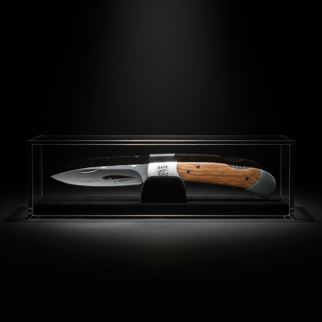 Das Messer zum Fisch des Jahres 2026 - ein Wels ist auf der Klinge verewigt.