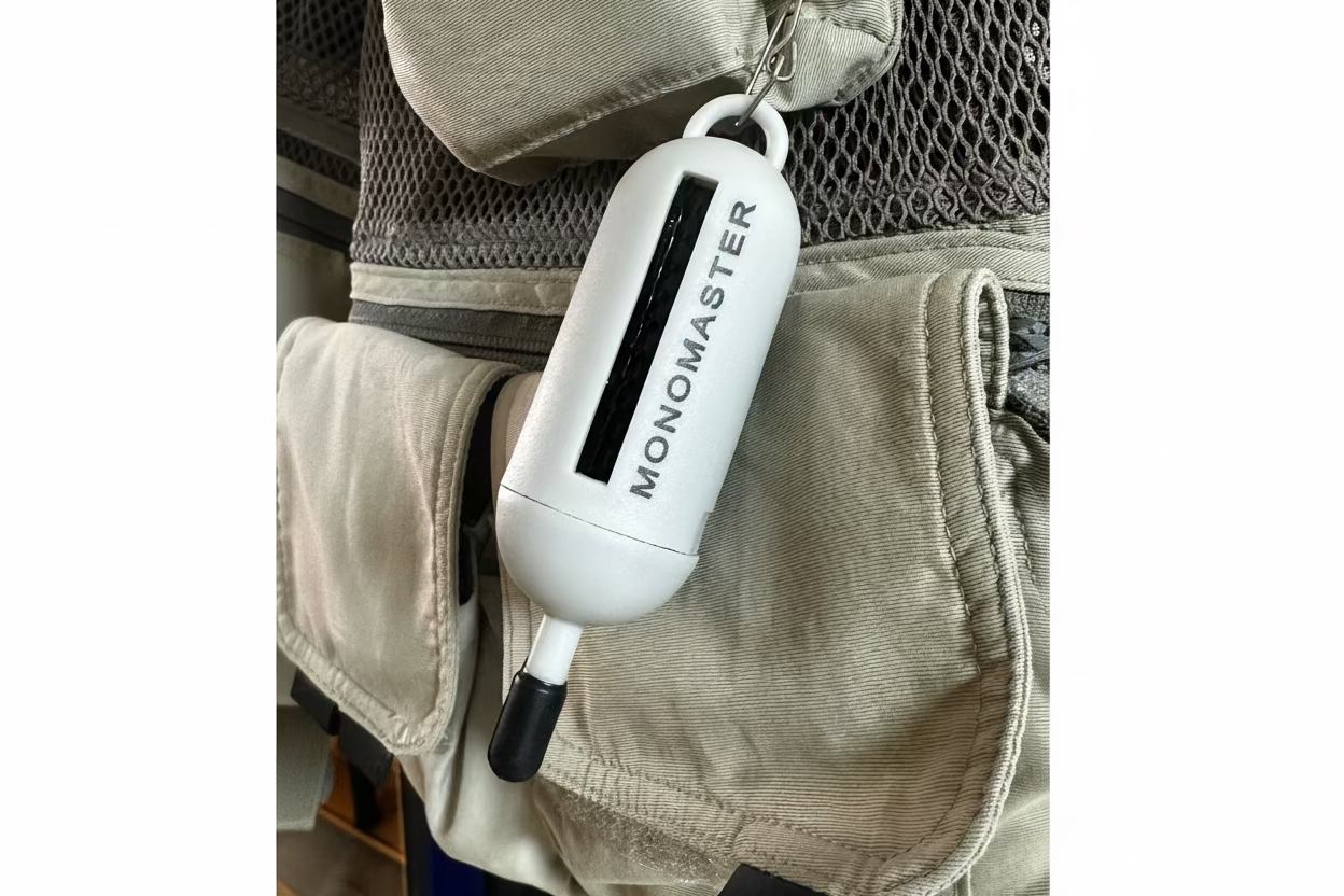 Der Monomaster ist so klein, dass er sogar ein einer Fliegenfischenweste nicht stört.