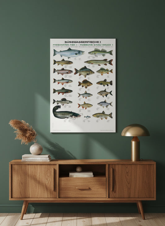 PescArs Fischtafel Süßwasserfische I – hochwertiges Poster für Angler