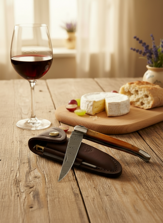 Ein klassisches Taschenmesser mit Damast, hergestellt in Frankreich.